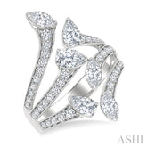 2 1/4 Ctw Bypass Three-Way Split Marquise, Pear and Round Cut Diamond Fashion Open Ring in 14K White Gold