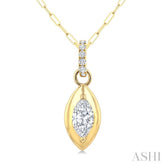 1/4 Ctw Dome Marquise and Round Cut Diamond Fashion Pendant With Paper Clip Chain in 14K Yellow Gold
