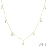 1 1/5 Ctw Bezel Set Mixed Diamond Cut Station Necklace in 14K Yellow Gold