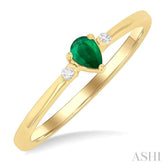 4x3 MM Pear Shape Emerald and 1/50 Ctw Petite Round Cut Diamond Fashion Ring in 10K Yellow Gold