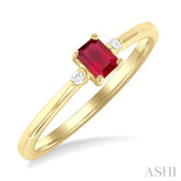 4x3 MM Octagon Shape Ruby and 1/50 Ctw Petite Round Cut Diamond Fashion Ring in 10K Yellow Gold
