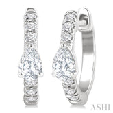 3/8 Ctw Pear Shape and Round Cut Diamond Fashion Huggie Petite Earrings in 14K White Gold