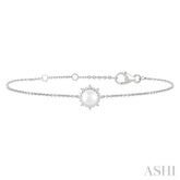 6 MM Round Shape Cultured Pearl and 1/10 Ctw Petite Round Cut Diamond Halo Bracelet in 10K White Gold