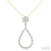 1 7/8 Ctw Floral Open Window Pear and Round Cut Diamond Dangle Fashion Pendant With Chain in 14K Yellow Gold