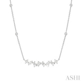 1 1/10 Ctw Mixed Diamond Cut Fashion Station Necklace in 14K White Gold