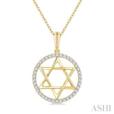 1/6 Ctw Star of David Single Cut Diamond Circle Fashion Pendant With Chain in 10K Yellow Gold