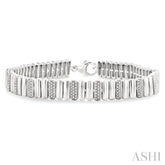 1/6 Ctw Wide Ribbed Plain Polished and Round Cut Diamond Bold Bracelet in Sterling Silver