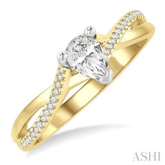 1/2 Ctw Split Crossover Shank Round & Pear Cut Diamond Engagement Ring with 1/3 Ctw Pear Cut Center Stone in 14K Yellow and White Gold 1/2 Ctw Split Crossover Shank Round & Pear Cut Diamond Engagement Ring with 1/3 Ctw Pear Cut Center Stone in 14K Yellow and White Gold