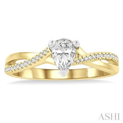 1/2 Ctw Split Crossover Shank Round & Pear Cut Diamond Engagement Ring with 1/3 Ctw Pear Cut Center Stone in 14K Yellow and White Gold 1/2 Ctw Split Crossover Shank Round & Pear Cut Diamond Engagement Ring with 1/3 Ctw Pear Cut Center Stone in 14K Yellow and White Gold
