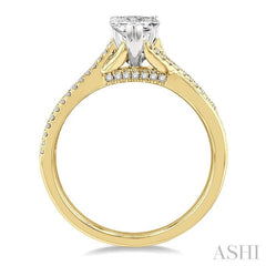 1/2 Ctw Split Crossover Shank Round & Pear Cut Diamond Engagement Ring with 1/3 Ctw Pear Cut Center Stone in 14K Yellow and White Gold 1/2 Ctw Split Crossover Shank Round & Pear Cut Diamond Engagement Ring with 1/3 Ctw Pear Cut Center Stone in 14K Yellow and White Gold