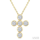 1 Ctw Round Cut Diamond 6-Stone Bezel Set Cross Pendant With Chain in 14K Yellow Gold