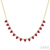 4x3 MM Pear Shape Ruby and 1/2 Ctw Round Cut Diamond Precious Tennis Necklace in 14K Yellow Gold