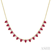4x3 MM Pear Shape Ruby and 1/2 Ctw Round Cut Diamond Precious Tennis Necklace in 14K Yellow Gold