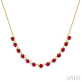 3.5 MM Round Shape Ruby and 1/2 Ctw Round Cut Diamond Precious Tennis Necklace in 14K Yellow Gold