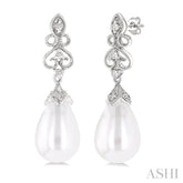 8X6 MM Cultured Pearl and 1/20 Ctw Round Cut Diamond Earrings in 10K White Gold