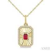 4X3 MM Octagon Shape Ruby and 1/8 Ctw Round Cut Diamond Precious Fluted Medallion Pendant in 10K Yellow Gold with Chain