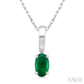 5X3 MM Oval Shape Emerald Precious Solitaire Pendant With Chain in 14K White Gold
