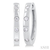 1/6 Ctw Flush Bezel Set Diamond Fashion Hoop Earring in 10K White Gold