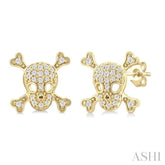 1/6 Ctw Petite Skull Round Cut Diamond Fashion Earrings in 10K Yellow Gold