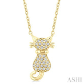 1/10 Ctw Cat Shape Petite Round Cut Diamond Fashion Pendant With Chain in 10K Yellow Gold