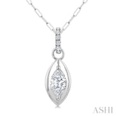 1/4 Ctw Dome Marquise and Round Cut Diamond Fashion Pendant With Paper Clip Chain in 14K White Gold