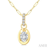 1/4 Ctw Dome Oval and Round Cut Diamond Fashion Pendant With Paper Clip Chain in 14K Yellow Gold