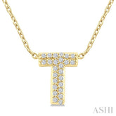 1/10 Ctw Initial 'T' Round Cut Diamond Fashion Pendant With Chain in 10K Yellow Gold