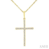 1/10 Ctw Round Cut Diamond Petite Cross Fashion Pendant With Chain in 10K Yellow Gold
