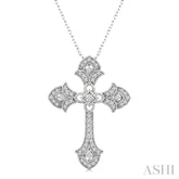 1/4 Ctw Cross Round Cut Diamond Fashion Pendant With Chain in 14K White Gold