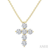 1/2 Ctw Round Cut Diamond Christian Cross 6-Stone Fashion Pendant With Chain in 14K Yellow Gold