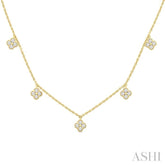 5/8 Ctw Clover Round Cut Diamond Station Necklace in 14K Yellow Gold