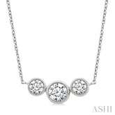 1 Ctw Past, Present & Future 3-Stone Bezel Set Round Cut Diamond Necklace in 14K White Gold