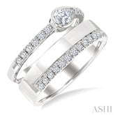 3/4 Ctw Split Twin Row Bezel Set Pear and Round Cut Diamond Fashion Ring in 14K White Gold