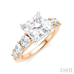 1 1/10 Ctw Princess Shape Round Cut Diamond Semi-Mount Engagement Ring in 14K Rose and White Gold