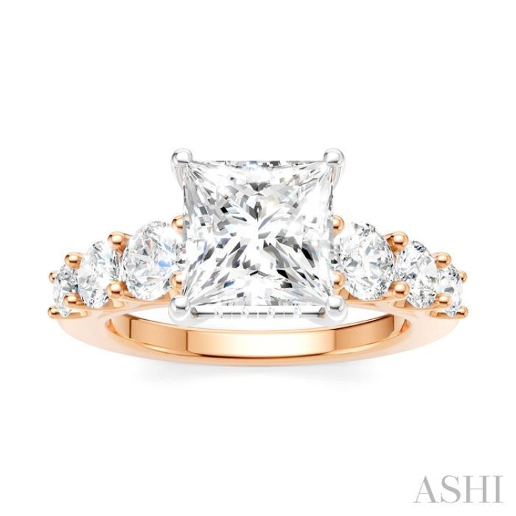1 1/10 Ctw Princess Shape Round Cut Diamond Semi-Mount Engagement Ring in 14K Rose and White Gold