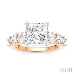 1 1/10 Ctw Princess Shape Round Cut Diamond Semi-Mount Engagement Ring in 14K Rose and White Gold
