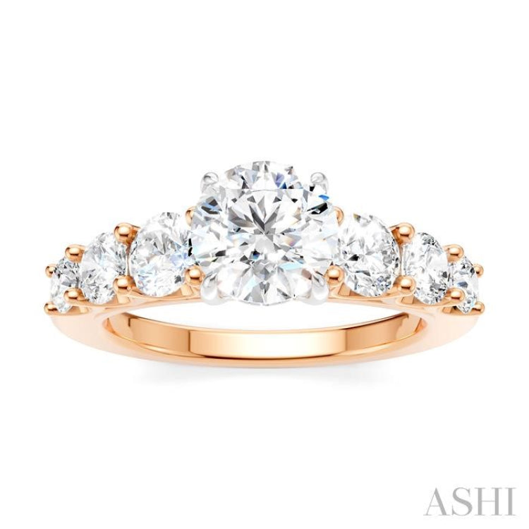 1 1/10 Ctw Round Shape Round Cut Diamond Semi-Mount Engagement Ring in 14K Rose and White Gold