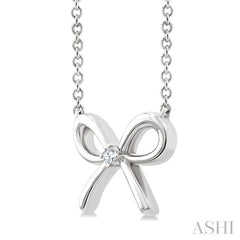 1/50 Ctw Bow Round Cut Diamond Fashion Pendant With Chain in Sterling Silver