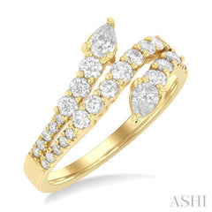 1 Ctw Split Three-Arm Bypass Pear and Round Cut Diamond Fashion Band in 14K Yellow Gold