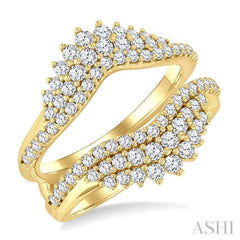1 Ctw Triple Row Round Cut Diamond Insert Ring in 14K Yellow Gold