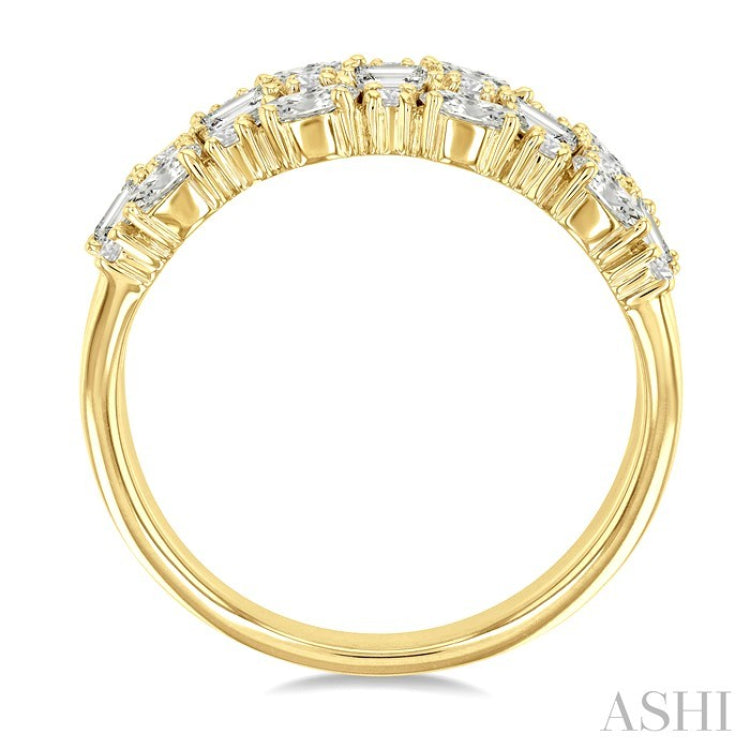 1 1/2 Ctw Triple Row Multi-Cut Diamond Fashion Band in 14K Yellow Gold