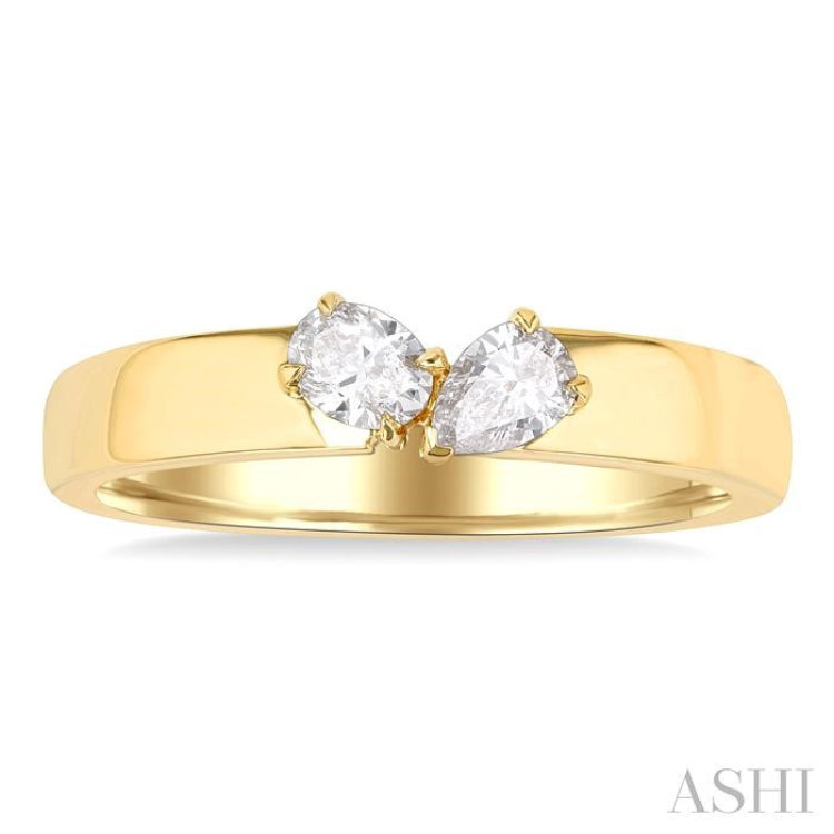 1/3 Ctw Toi Et Moi 2-Stone Pear and Oval Cut Diamond Fashion Ring in 14K Yellow Gold