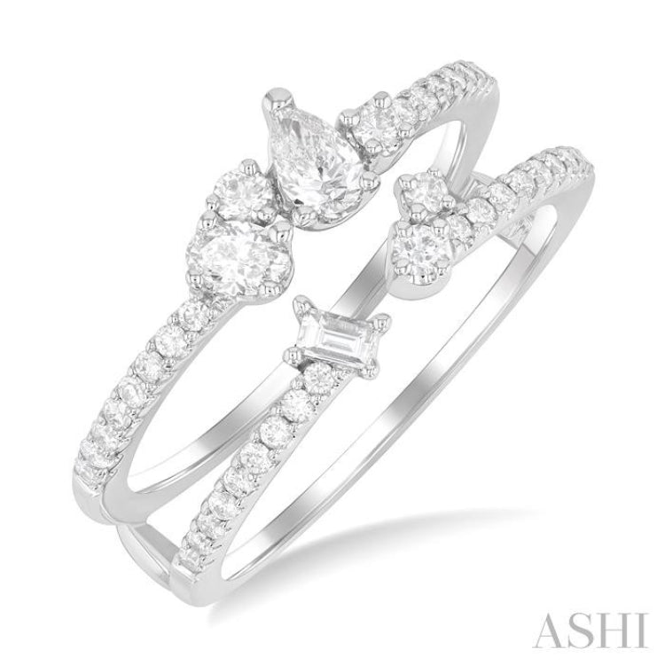 5/8 Ctw Mixed Diamond Cut Fashion Open Ring in 14K White Gold