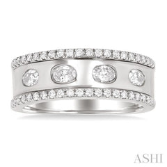 5/8 Ctw Wide 4-Stone Oval & Round Cut Diamond Fashion Band in 14K White Gold