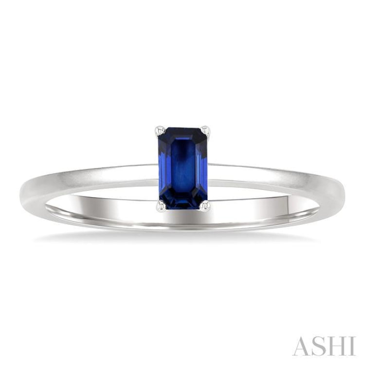 5x3 MM Octagon Shape Sapphire Precious Solitaire Ring in 14K White Gold