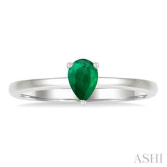 6x4 MM Pear Shape Emerald Precious Solitaire Ring in 14K White Gold