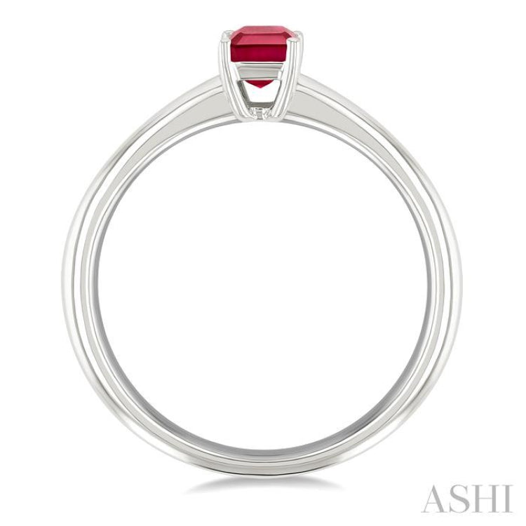 6x4 MM Octagon Shape Ruby Precious Solitaire Ring in 14K White Gold