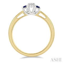 2.15 MM Round Shape Sapphire and 1/6 Ctw Past, Present and Future Round Cut Diamond Precious Ring in 14K Yellow and White Gold