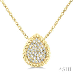 1/5 Ctw Pave Set Pear Shape Round Cut Diamond Fashion Pendant in 10K Yellow Gold