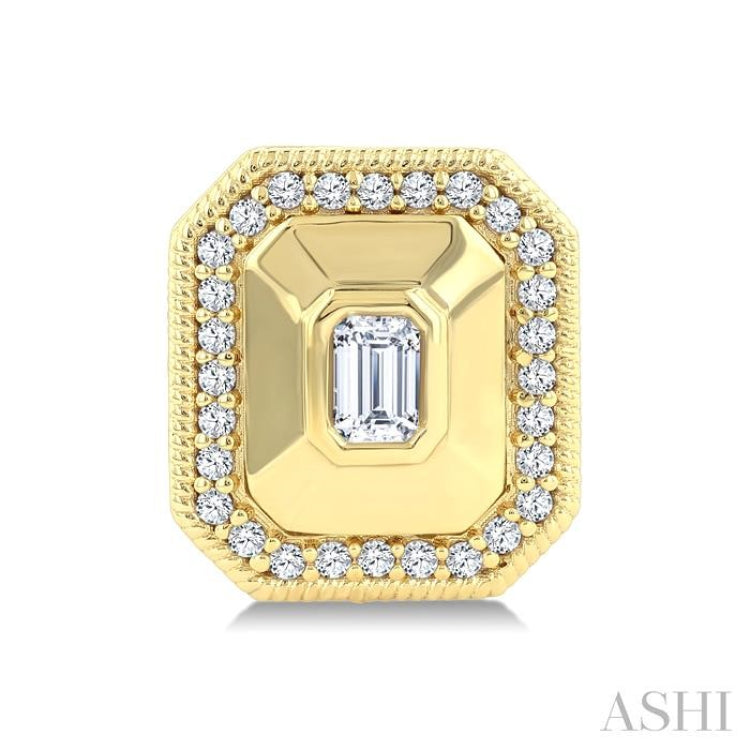 1/3 Ctw Open Window Octagon and Round Cut Diamond Fashion Stud Earrings in 14K Yellow Gold